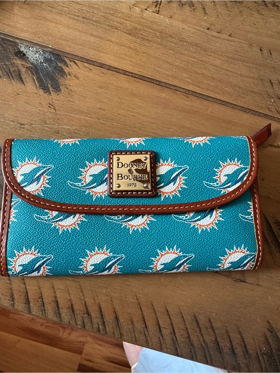 Dooney & Bourke Handbags - Dooney & Bourke Teal and Brown Miami Dolphins Continental Wallet